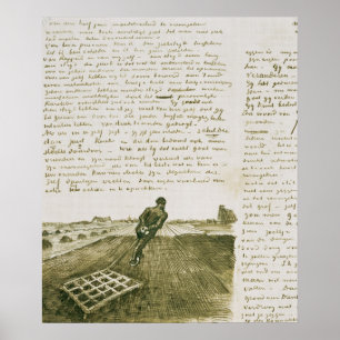 Poster Homme de Vincent van Gogh   tirant une herse