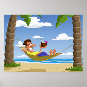 Poster Homme drôle se relaxant dans un hamac de plage