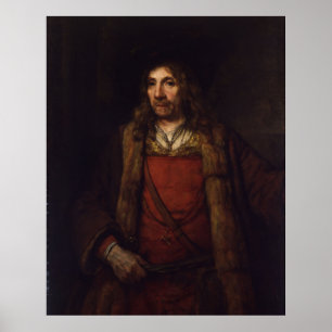 Poster Homme en fourrure - Rembrandt - c1655