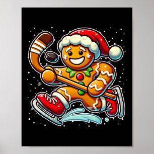 Poster Homme en pain d'épices hockey sur glace Noël drôle