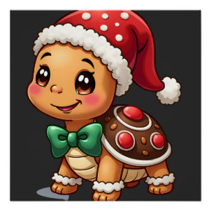 Poster Homme Femme Noël Drôle Tartine Pain d'épice Tortue