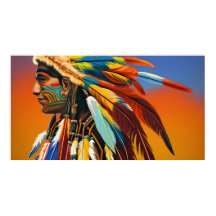 Homme Indien d'Amérique plumes Tatouage orange ble
