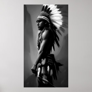 Poster Homme indien noir et blanc Monochrome