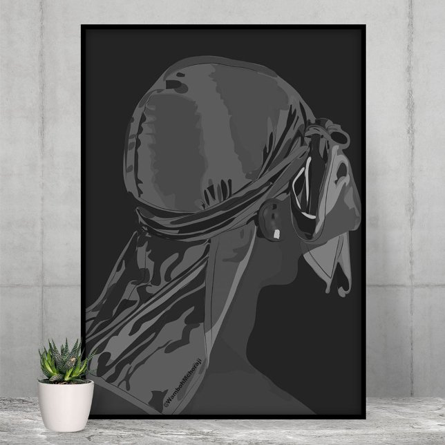 Poster Homme noir esthétique avec durag noir et blanc art (Créateur téléchargé)