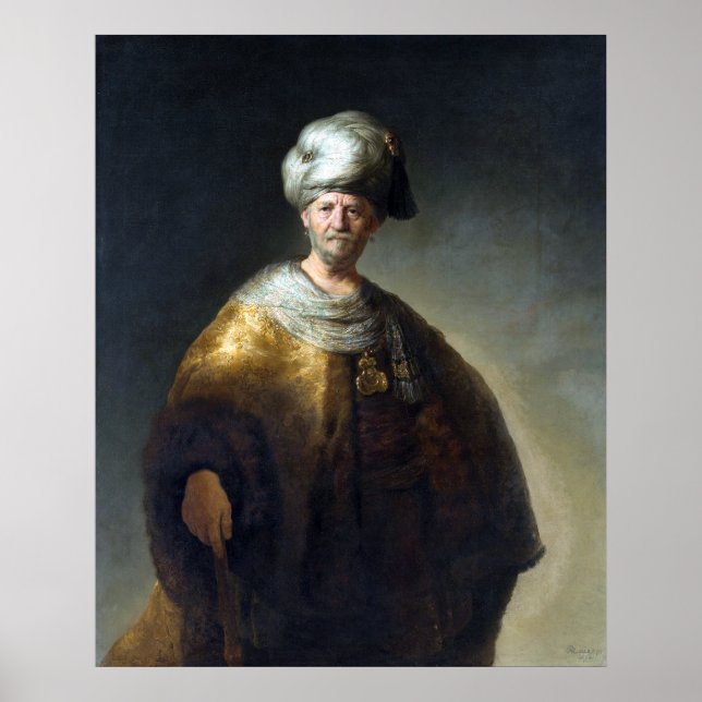 Poster Homme Rembrandt en costume oriental (Devant)