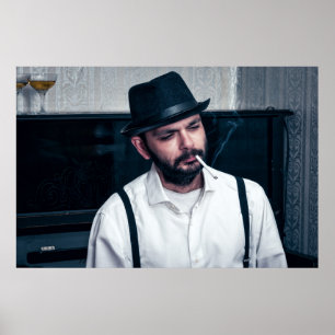 Poster Homme rétro jouant du piano et fumant