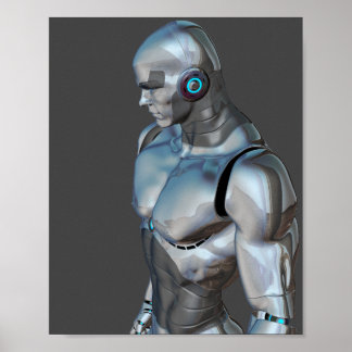 Poster homme robot musculaire cyborg androïde