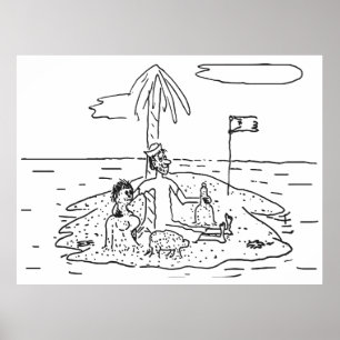 Poster Homme seul sur l'île, Drôle, Vintage,