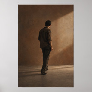 Poster Homme Solitaire dans un Intérieur Chaleureux Ensol