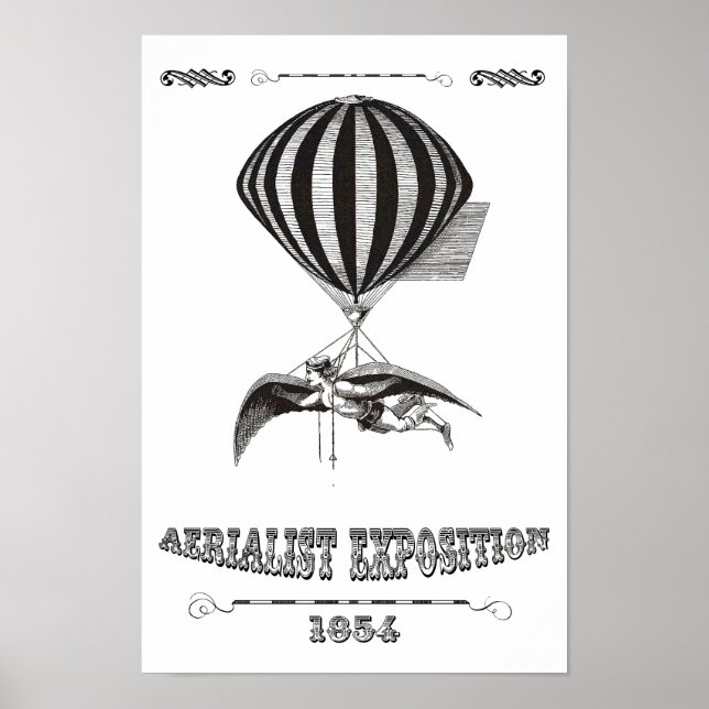 Poster Homme Steampunk avec ailes et ballon chaud (Devant)