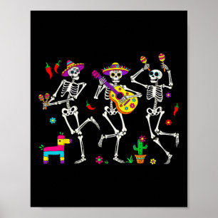 Poster Hommes Drôle Skeleton Danser Guitare Pinata Cinco