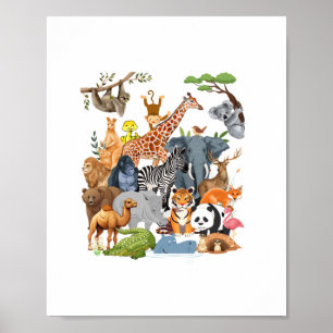 Poster Hommes Femmes et Enfants Faune Zoo Day Party Cute 