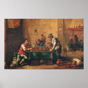 Poster Hommes jouant au jacquet dans une taverne