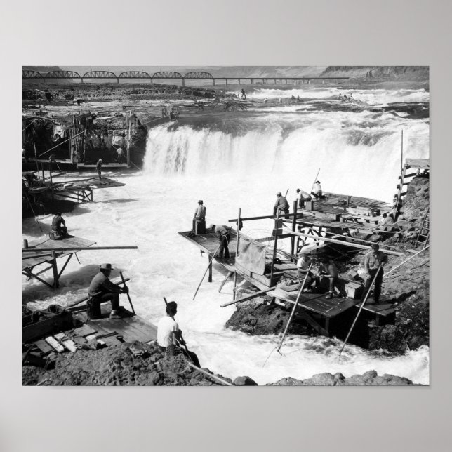 Poster Hommes pêchant à Celilo Falls Photographie (Devant)