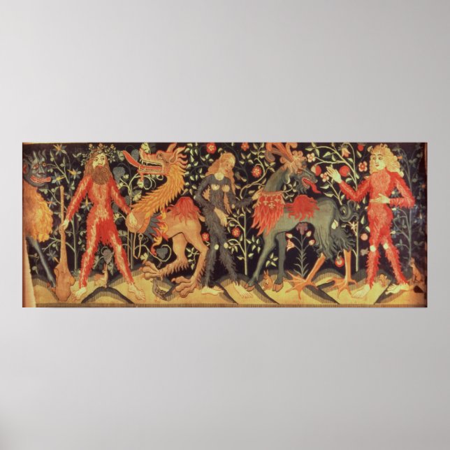 Poster Hommes sauvages et animaux, tapisserie, 15ème sièc (Devant)