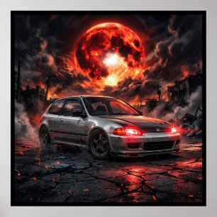 Poster Honda Civic EG6 SiR un Clair de Lune cramoisi