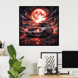 Poster Honda Civic EK9 SiR à la Lune Cramoisie