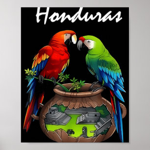 Poster Honduras Voyage Scarlet Macaw Honduras Famille Vac