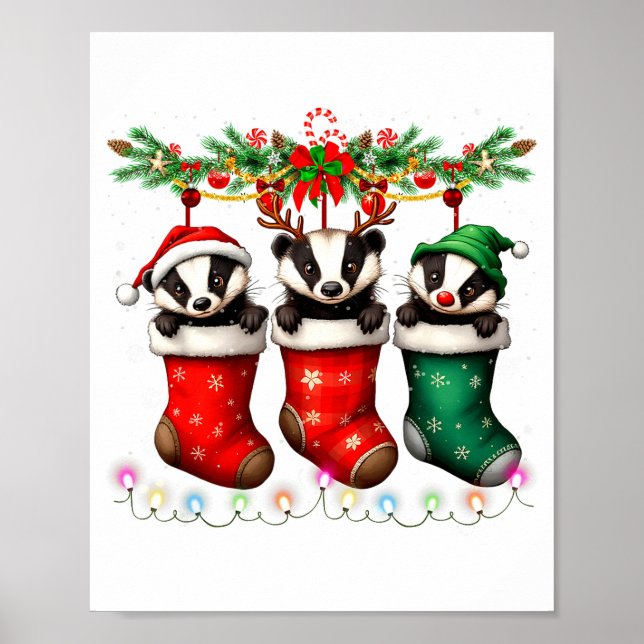 Poster Honey Badger In Christmas Socks Lights Honey Badge (Devant)