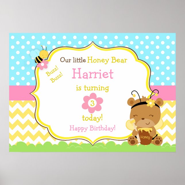 Poster Honey Bear et Bumble Bee Anniversaire (Devant)