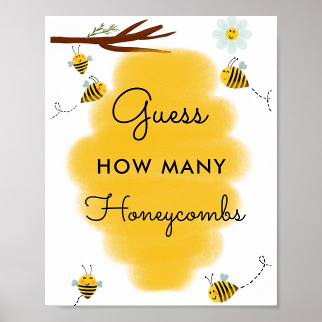 Poster Honey Bee Combien de Honeycombs Guess Jeu (Devant)