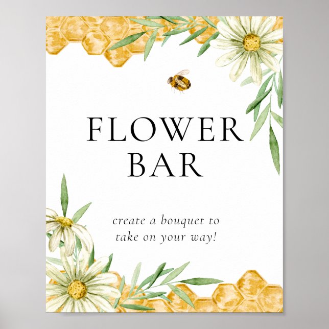 Poster Honey Bee Floral Flower Bar Station Sign (Devant)