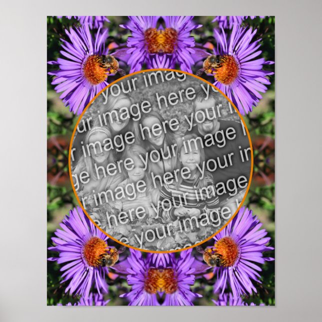 Poster Honey Bee On Aster Flower Frame Ajouter Votre Phot (Devant)