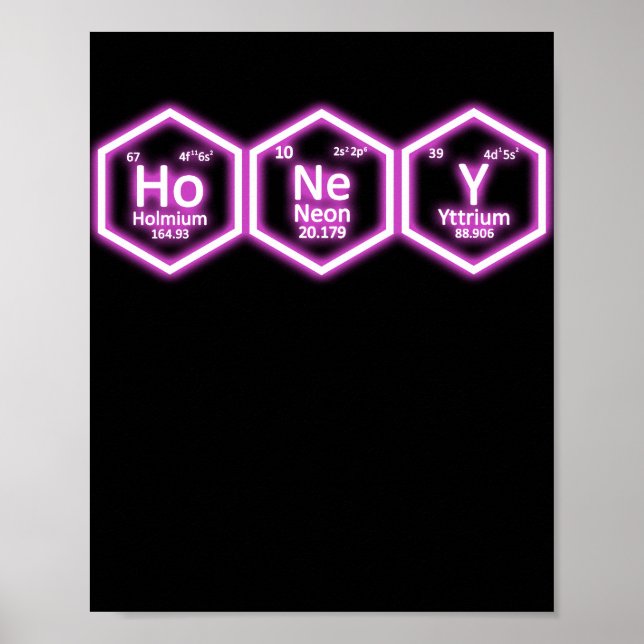 Poster Honey Neon Élément de table périodique Science (Devant)