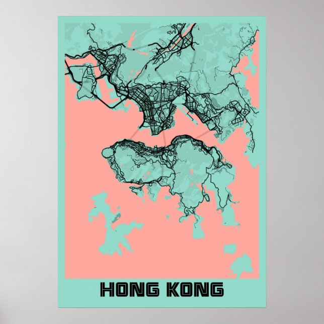 Poster Hong Kong - Carte de la ville de Hong Kong (Devant)