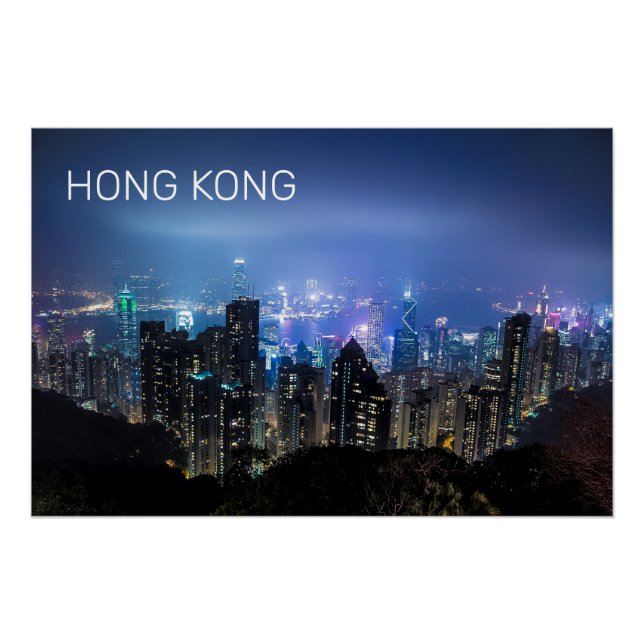 Poster Hong Kong Island Skyline Panorama Souvenir de nuit (Devant)