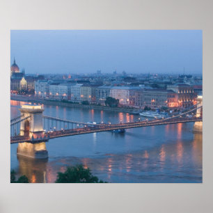 Poster HONGRIE, Budapest : pont de Szechenyi (à chaînes),