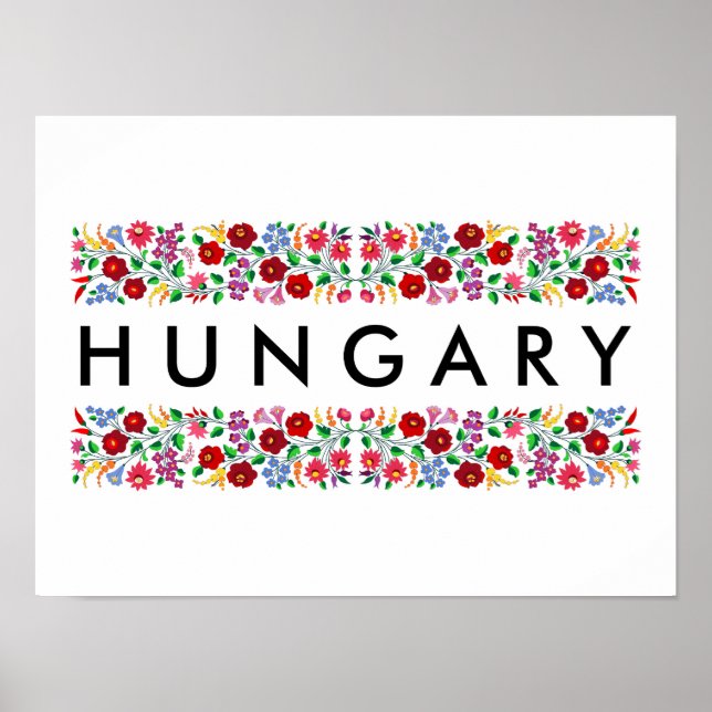 Poster hongrie nom du symbole du pays texte motif folklor (Devant)