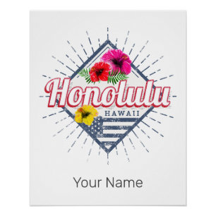 Poster Honolulu City Hawaii États-Unis Vintage USA