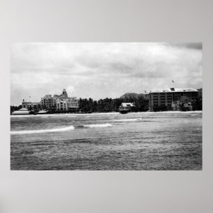 Poster Honolulu, ha - vue de Moana et Hawaïen royal