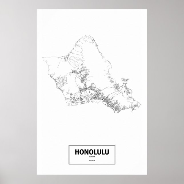 Poster Honolulu, Hawaii (noir sur blanc) (Devant)
