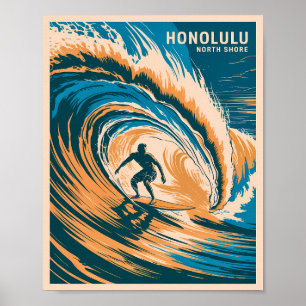 Poster Honolulu North Shore Retro Surfing Hawaii Waves