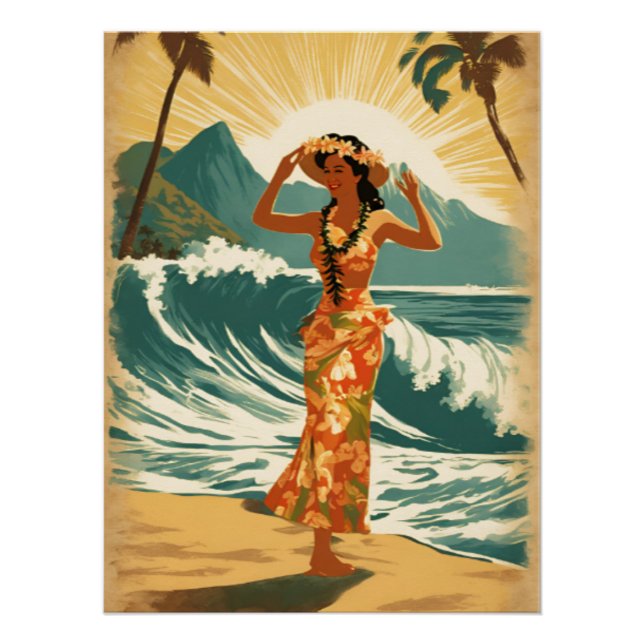 Poster Honolulu vintage Hawaii Mid-Pacific Travel (Devant)