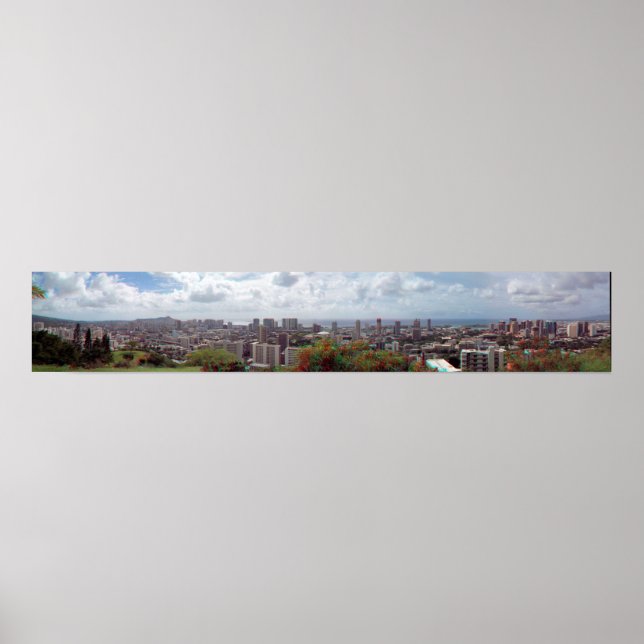 Poster Honolulu Waikiki Diamond 3D Anaglyph Panorama (Devant)