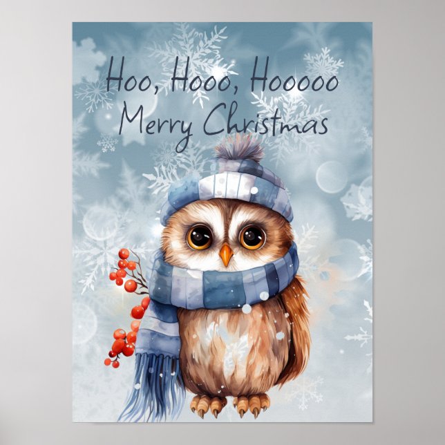 Poster Hoo Hoo Little Owl Joyeux Noël (Devant)