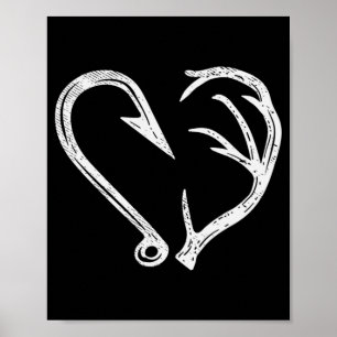 Poster Hook Antler Coeur Love Pêche Chasse Poisson Deer H