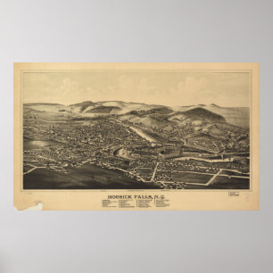 Poster Hoosick Falls New York 1889 Antique Carte panorami