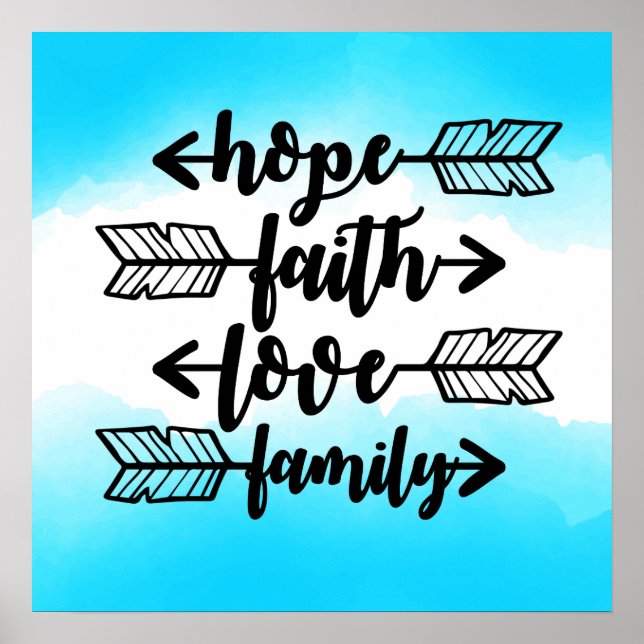 Poster Hope Faith Love Family (Devant)