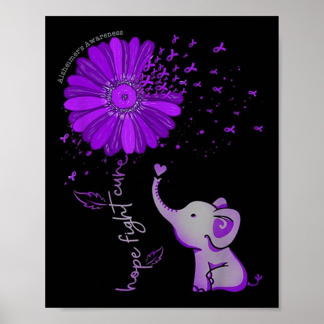 Poster Hope Fight Cute Elephant Alzheimer's Purple Ribbon (Devant)