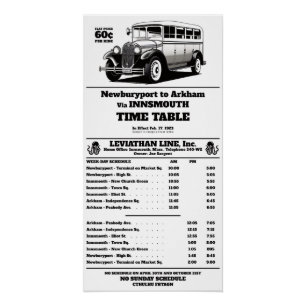 Poster Horaire de l'autobus d'Innsmouth Joe Sargent