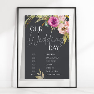 Poster Horaire du Mariage floral rose-duché