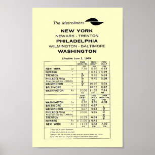 Poster horaire du Metroliner du chemin de fer Penn