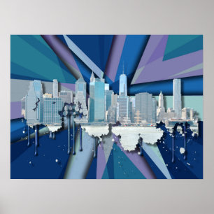 Poster Horizon   3D bleu de New York City