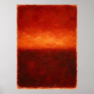 Poster Horizon Abstrait Orange Rouge avec Texture Lourde