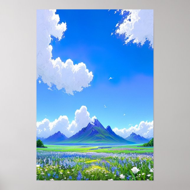 Poster Horizon bleu et blanc (Devant)