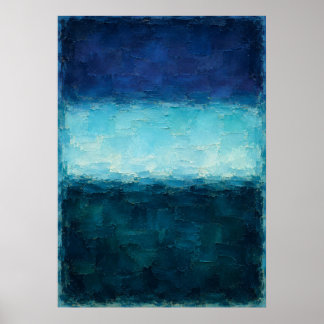 Poster Horizon Bleu Profond Abstrait Avec Lumière Cyan Lu